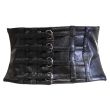 Leather Effect Elasticated Waist Belt With 4 Buckles & Press Button Closure 