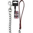 Metal Chain Lead With Leather Handle-Red (18'')