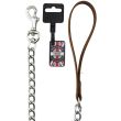 Metal Chain Lead With Leather Handle-Tan (30'')