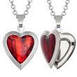 Red Paua Shell Heart Locket Pendant Necklace
