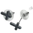 Silver Cross Stud Earrings with Black Stone Detailing