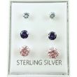 Sterling Silver Crystal Ear Stud Set - Assorted Colours & Sizes 