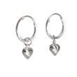 Sterling Silver Hoop Earrings with Puffed Heart Charm – 12mm