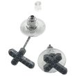 Silver Cross Stud Earrings with Black Stone Detailing
