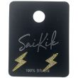 Lightning Bolt Stud Earrings with Silver Stone Detailing