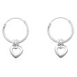 Sterling Silver Hoop Earrings with Dangling Heart Cut-Out Charm – 12mm