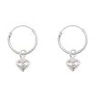 Sterling Silver Hoop Earrings with Puffed Heart Charm – 12mm