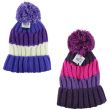 Ladies Stripe Knitted Bobble Hat - Assorted 
