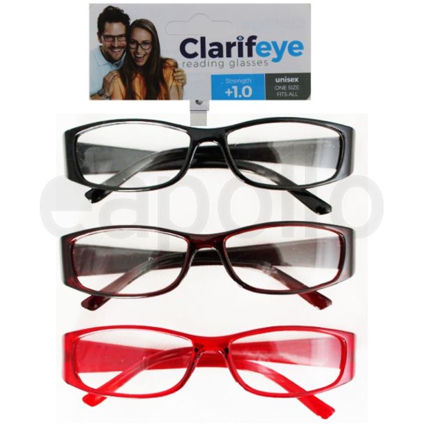 Clarifeye Reading Glasses +1.0 - Assorted Colours 