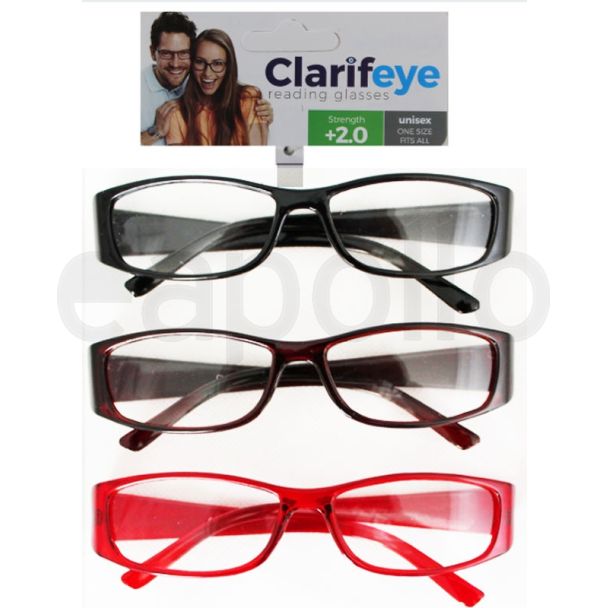 Clarifeye Reading Glasses +2.0 - Assorted Colours 