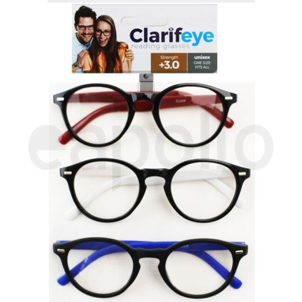 Clarifeye Reading Glasses +3.0 - Assorted Colours 