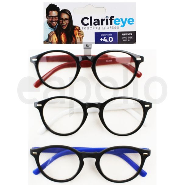 Clarifeye Reading Glasses +4.0 - Assorted Colours 
