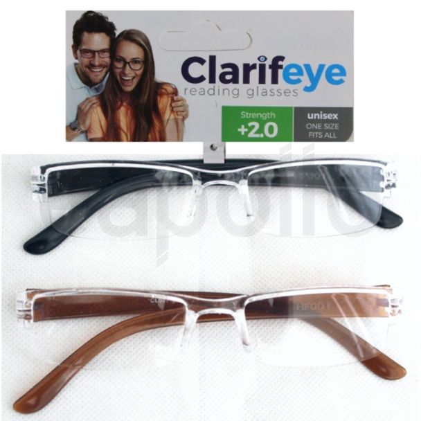 Clarifeye Reading Glasses +2.0 - Assorted Colours 