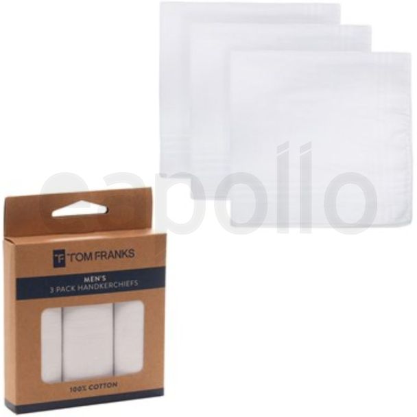100% Cotton Hankies For Men - White (3pk)
