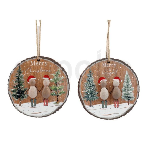 Wholesale 10cm Pebble Christmas Hanging Plaque - Assorted 