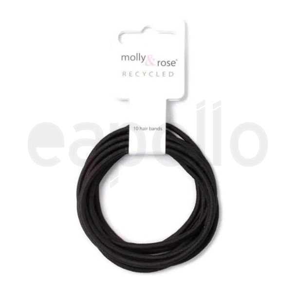 10pcs Black XL Snag Free Hair Elastics - 3mm x 6.5cm