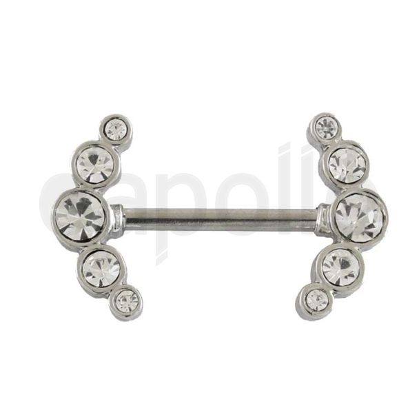 Wholesale Double Gem Set Crescent Nipple Bar