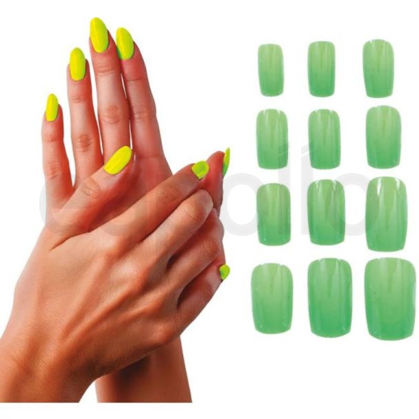 12pcs False Nails with Glue - Neon Green