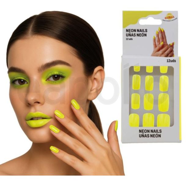 12pcs False Nails with Glue - Neon Yellow 