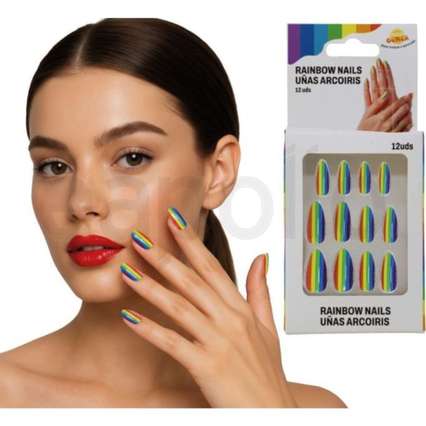 12pcs Pre-Glued False Nails - Rainbow