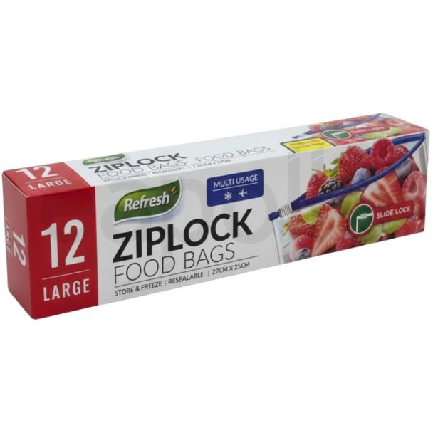 12pcs Refresh Large Zip Lock  Food Bags (22x22cm)