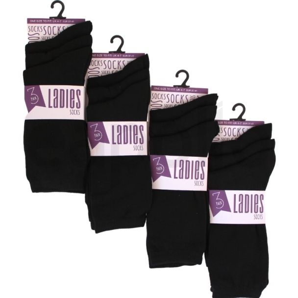 Wholesale Ladies Plain Black Socks (3 Pair Pack)