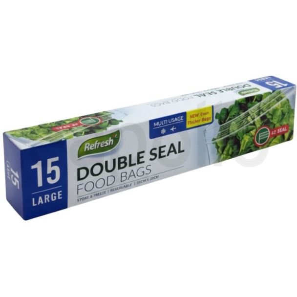 15pcs Refresh Large Double Seal Food Bags (25x25cm)
