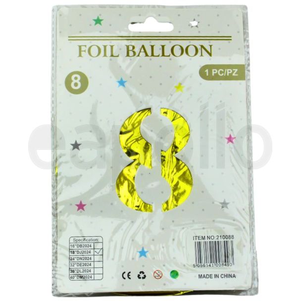 16" Number "8" Air filled Foil Balloon - Gold