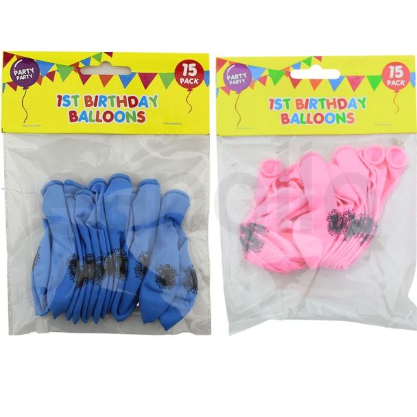 1st Birthday Balloons 9" - 15pcs - Assorted Colours
