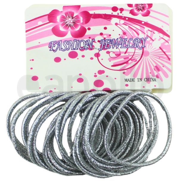 24pcs Metallic Silver Snag Free Hair Elastics - 2mm x 4cm