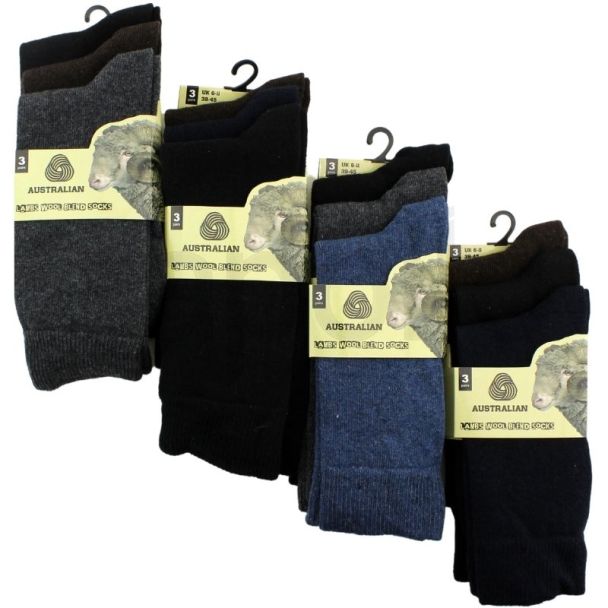 Mens Lambs Wool Blend Socks - Assorted Colours
