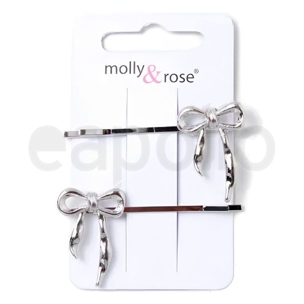 2pcs Gold & Silver Bow Metal Hair Grips - Assorted - 5.5cm