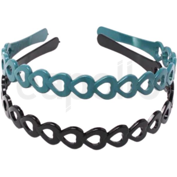 2pcs Linked Hearts Plastic Alice Bands - Assorted - 1.5cm Wide