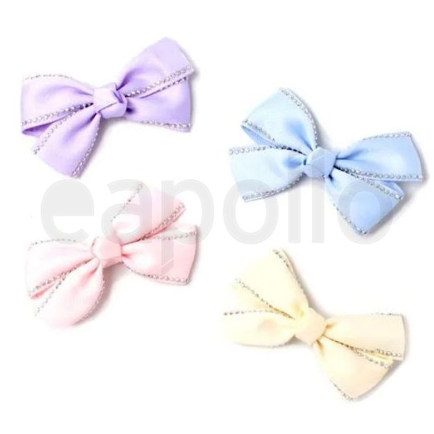 2pcs Pastel Satin Hair Bow With Diamante Stud - Asst. Colours - 8cm
