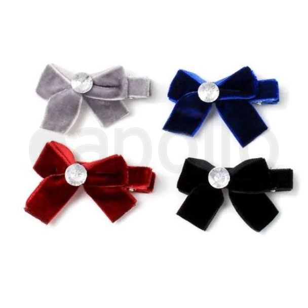2pcs Velvet Hair Bow with Crystal and Fork Clips - Assorted Colours
