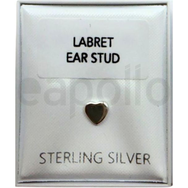 Heart Design Labret Ear Studs - Externally Threaded (5mm)