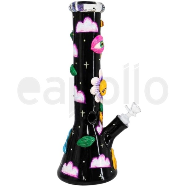 3D Floral Beaker Design Glass Waterpipe - 13inch