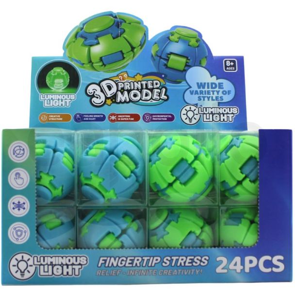 3D Printed Press & Rotate Spinner Ball Fidget Toy – Glow In The Dark (Blue/Green)