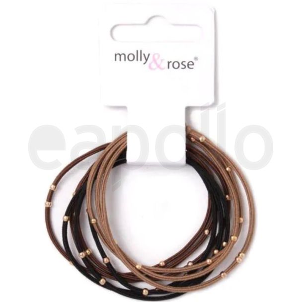 3pcs Beaded Hair Elastics with Gold Beads - Natural Assorted - 2mm x 5cm