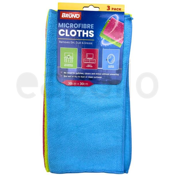 3pcs Bruno Microfibre Cloths - Assorted (30x30cm)