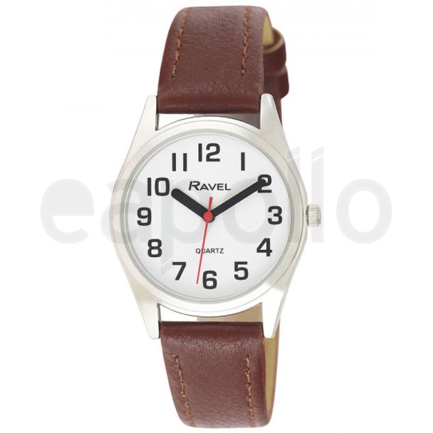 Wholesale Ravel Ladies Easy Read Silver Tone Watch - Brown Strap