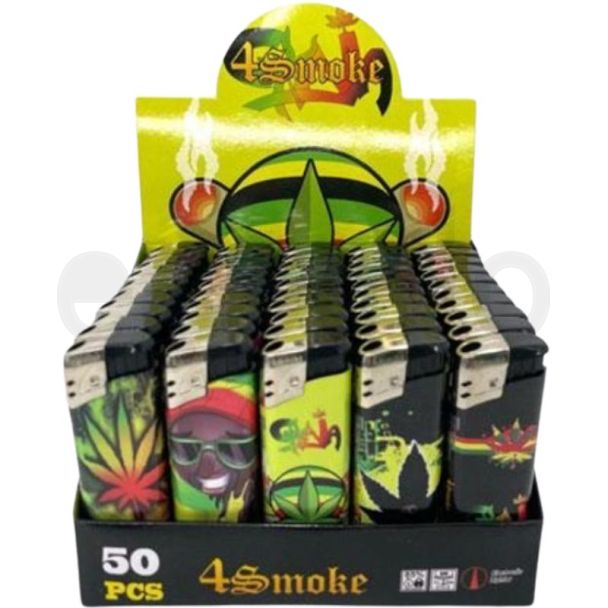 4 Smoke Electronic Refillable Lighters - Leaf (Assorted)