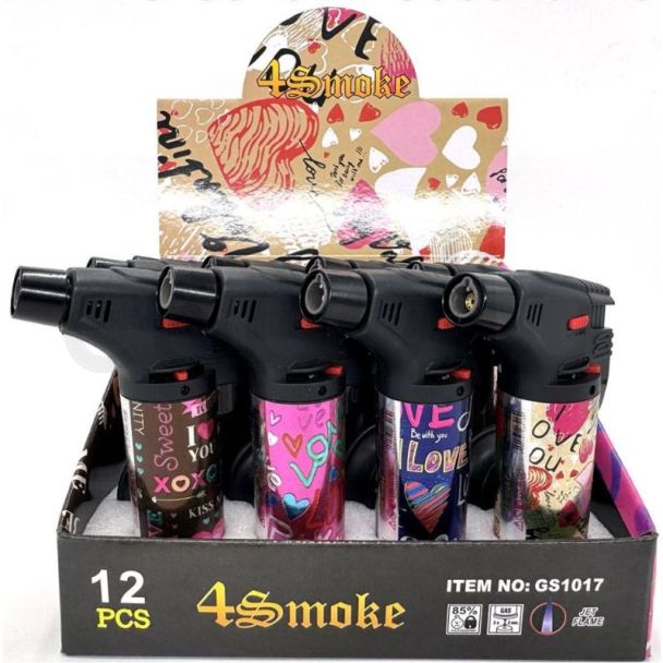 4 Smoke Jet Flame I Love You Design Lighters - Assorted 