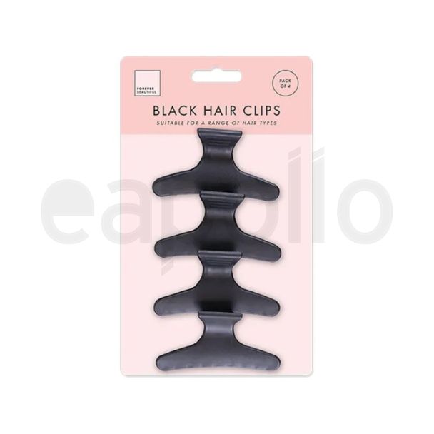 4pcs Black Plastic Hair Clips - 8cm