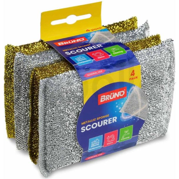 4pcs Bruno Metallic Scourer Sponge - Assorted (13x8.5cm)