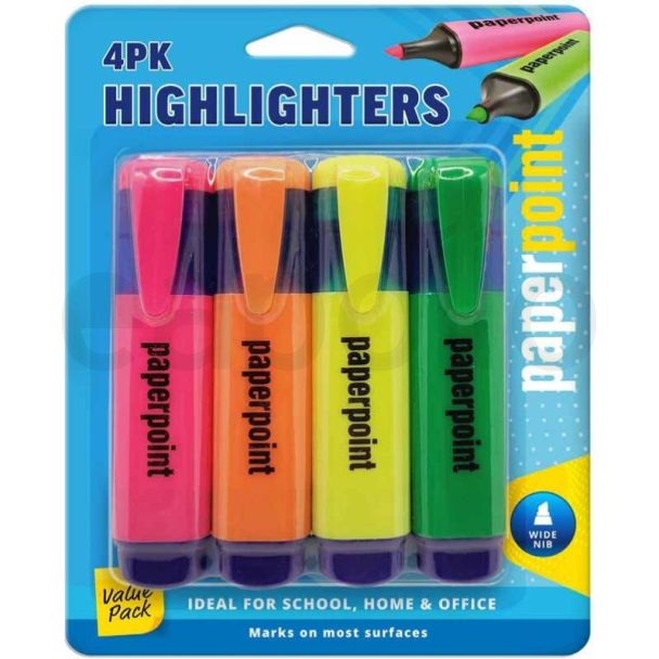 4pcs Paper Point Bright Highlighters(Yellow, Pink, Green and Orange)