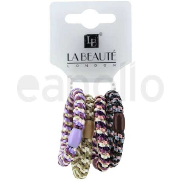 4pcs Patterned Woven Beaded Hair Elastic - Assorted - 7mm x 5cm