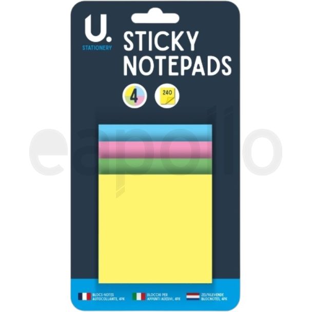 U. Sticky Notepads 4 Pack 140 Sheets - Assorted