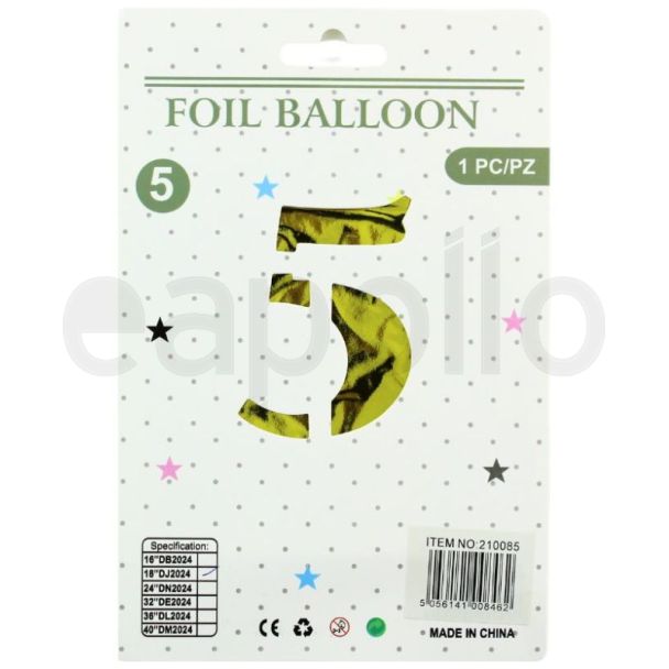 16" Number "5" Air filled Foil Balloon - Gold