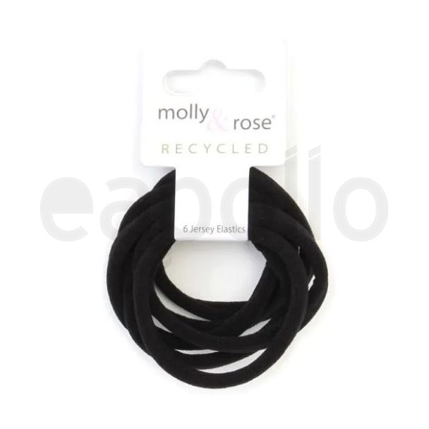 6pcs Black Jersey Hair Elastics - 7mm x 4.5cm